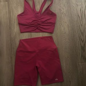 Alo yoga pink biker shorts set